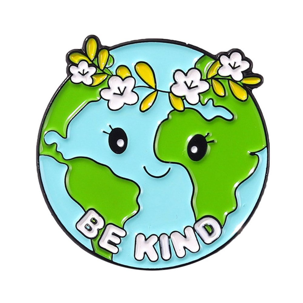Metal & Enamel "Be Kind" Mother Earth with Flowers Lapel Pin (New)